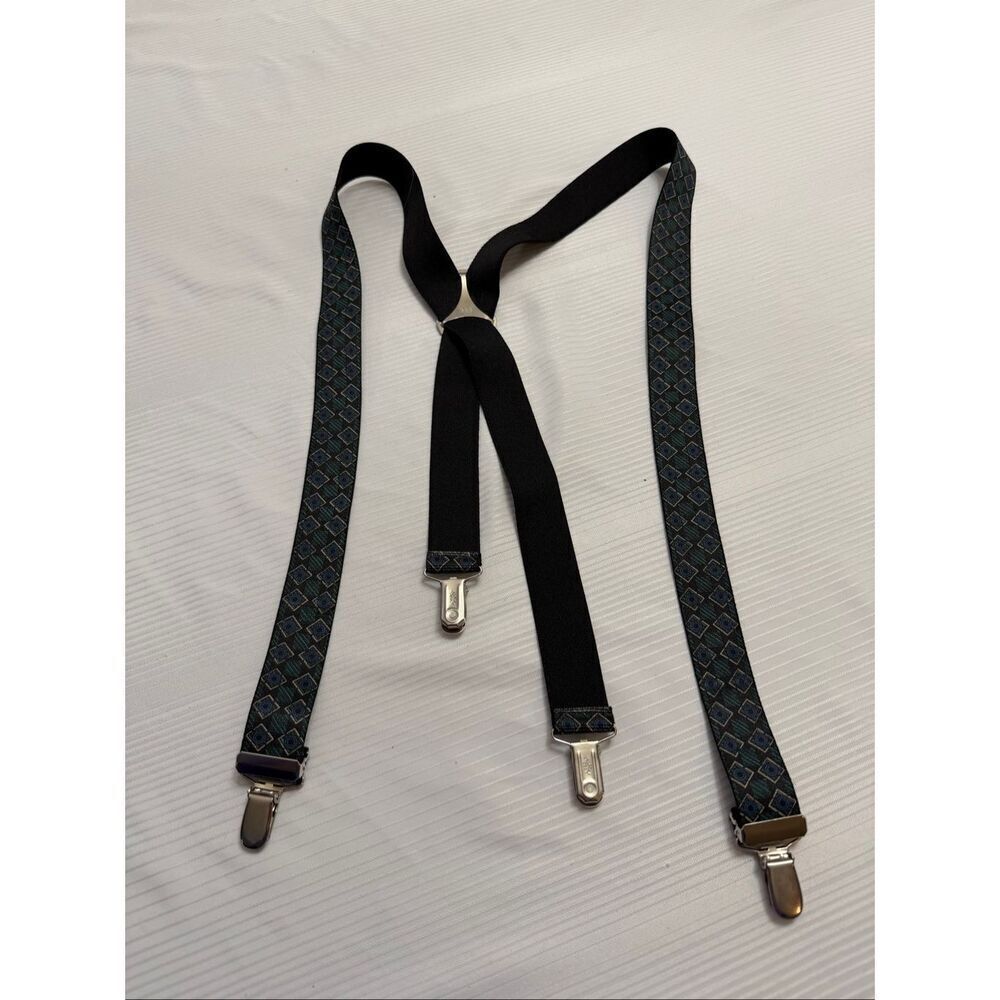 Pelican USA Vintage Black Blue Green Y Back Suspenders Snap Clips